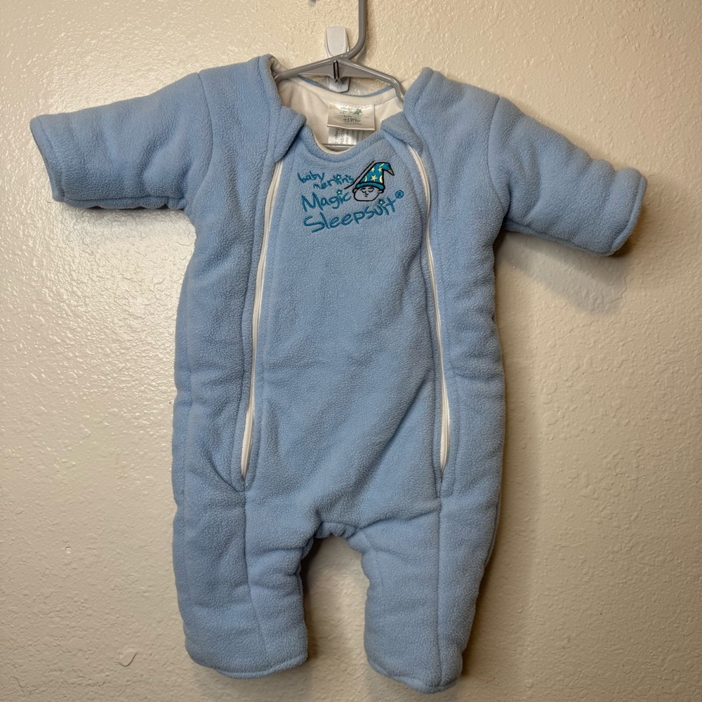 Baby Merlin Magic Sleepsuit Blue Fleece Double Zip Size Large 6-9 Months